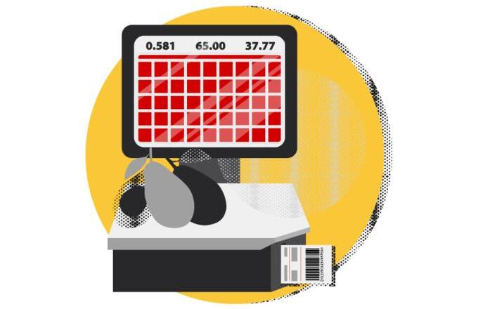 Packing of bulk goods and labeling with a barcode