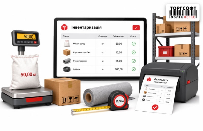 Inventory of goods by measure: weight, length and printing of results