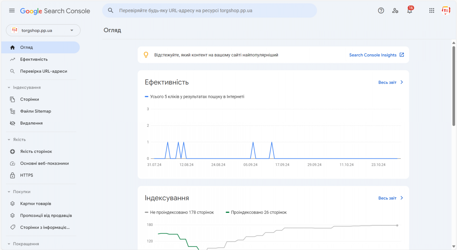 Google Search Console settings