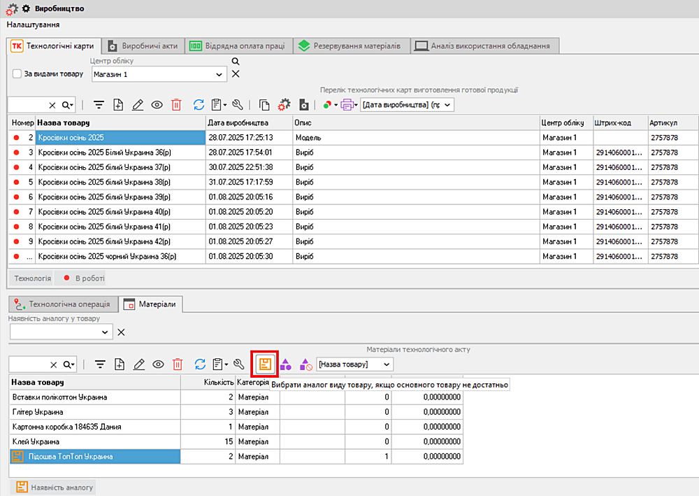 Як додати аналоги до Технологічної карти моделі