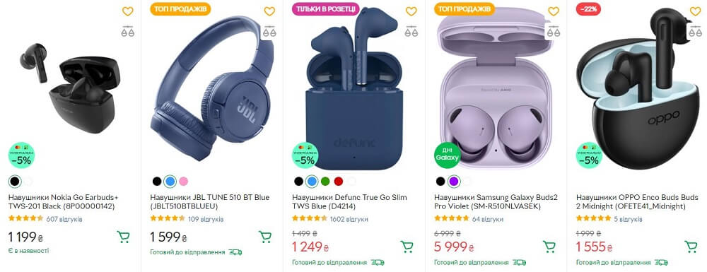популярні можелі навушників на Розетці 