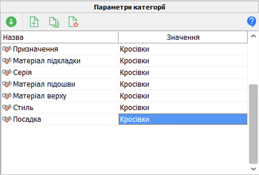Category parameters