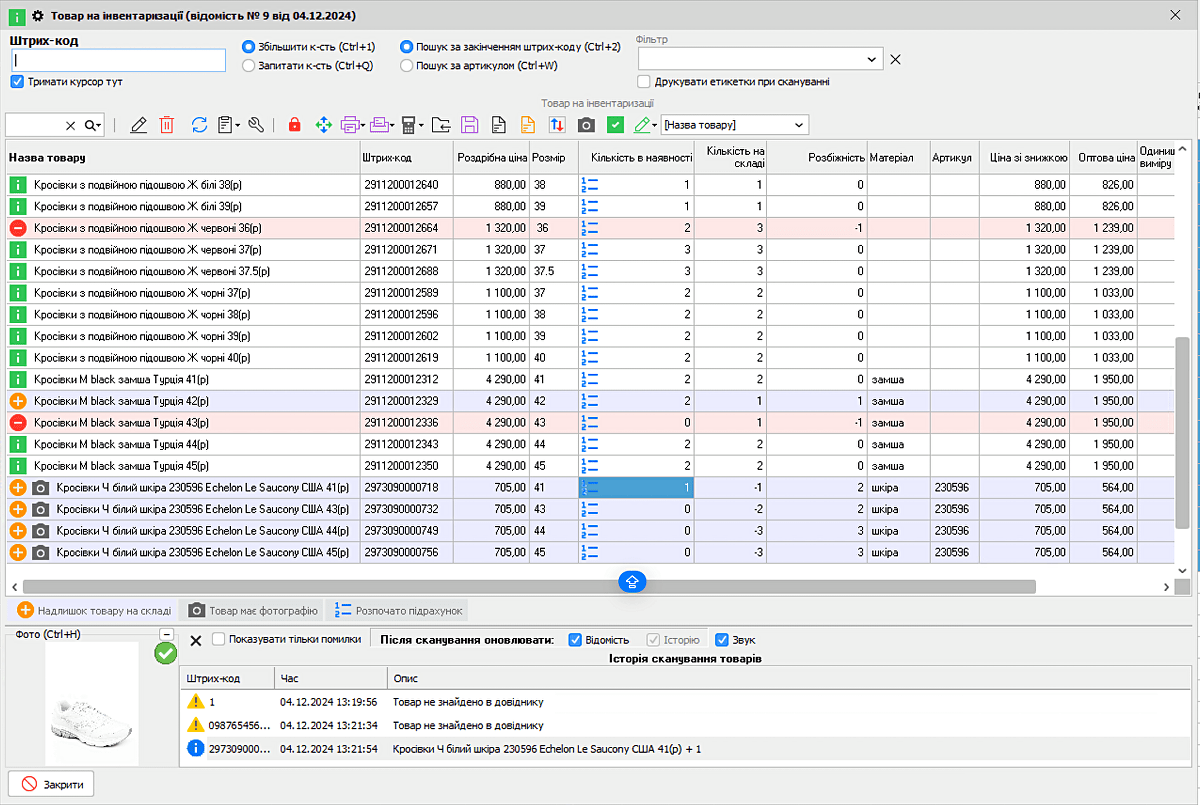 Inventory in the store