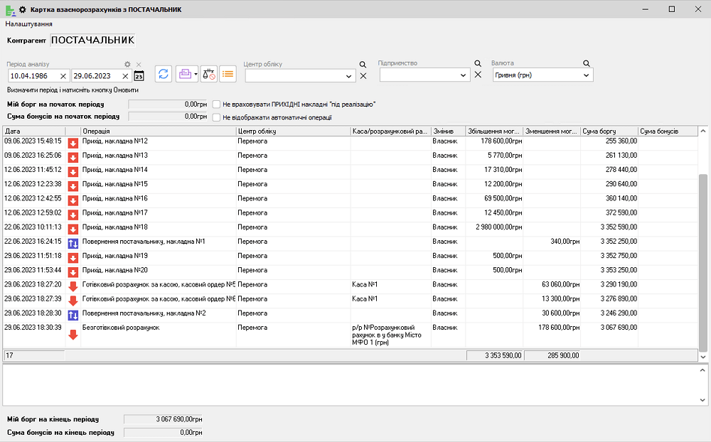 Torgsoft бағдарламасындағы жеткізушілермен өзара есеп айырысу
