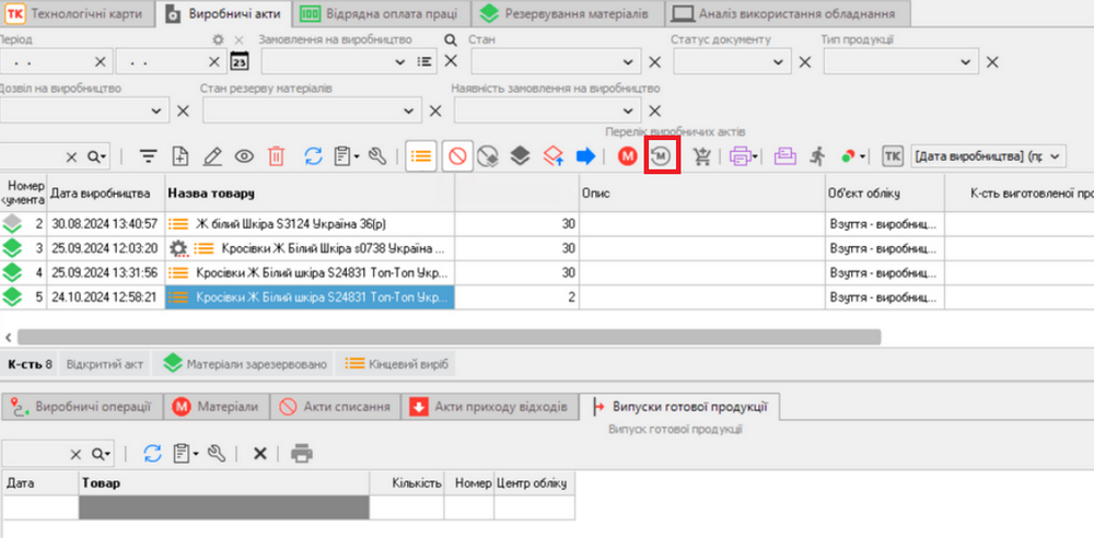 Скасувати списання всього матеріалу