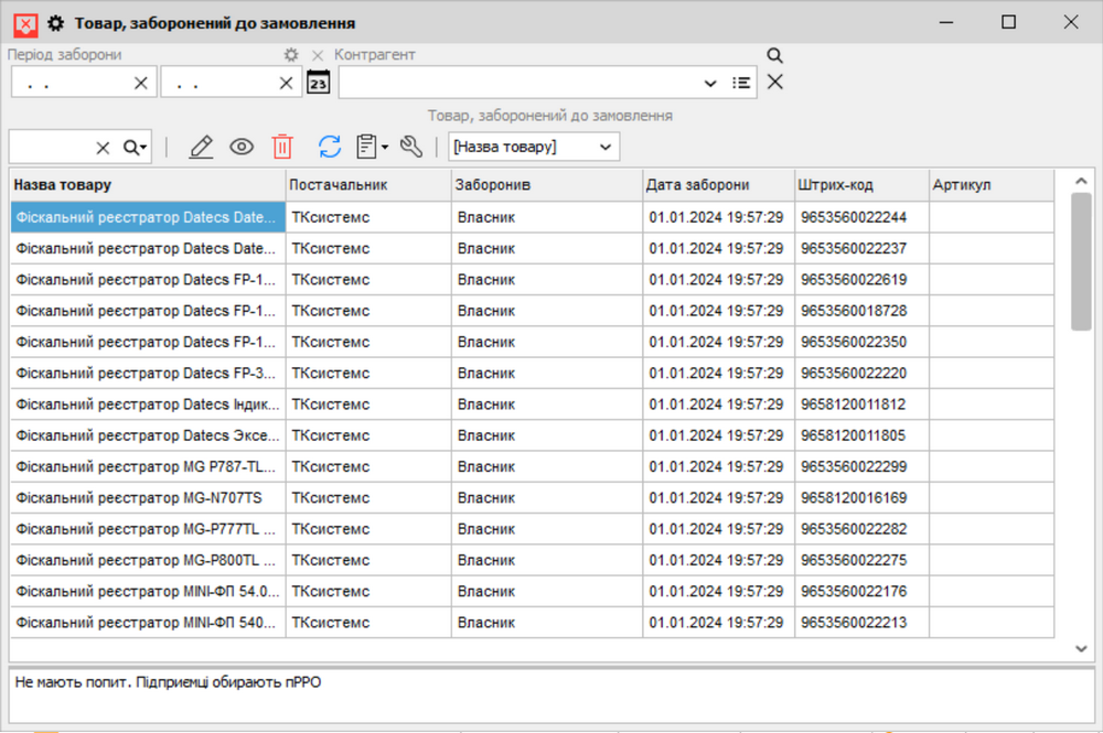Тапсырысқа тыйым салынған тауар